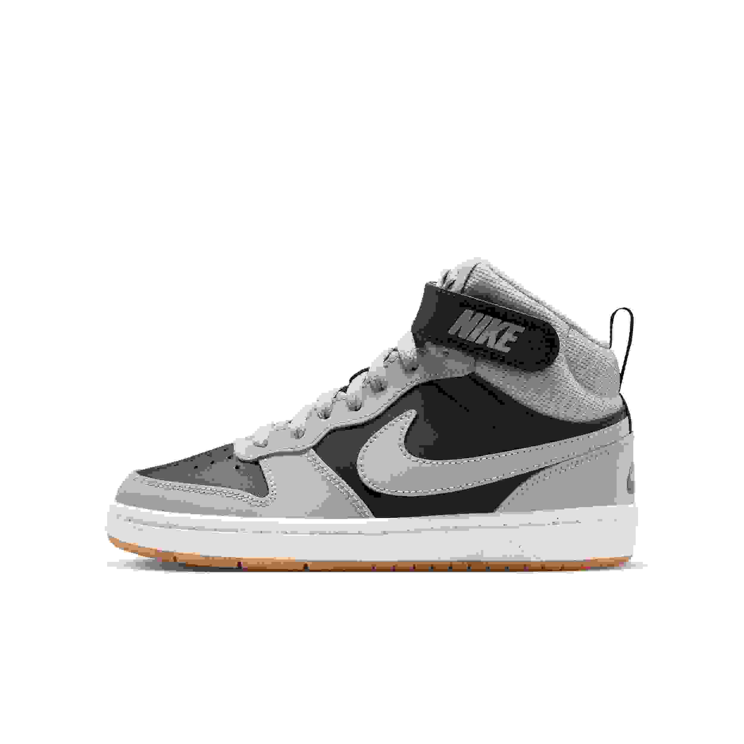 Nike Court Borough Mid 2 Grade School Boys' "Black/White/Gum Medium Brown/Light Smoke Grey" Shoe